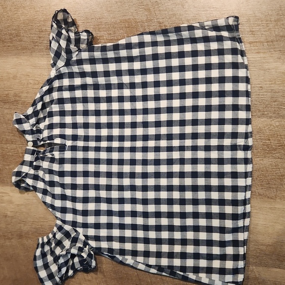 Abercrombie Kids Navy and White Gingham Open Shoulder Top. Size 10/12 - Picture 5 of 5